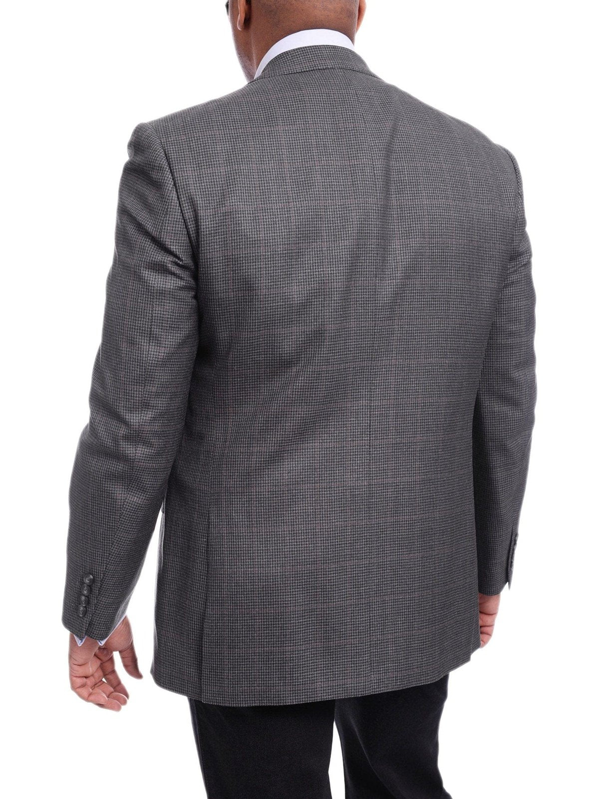 I Uomo Men's Classic Fit Gray Houndstooth Two Button Wool Blazer Sportcoat - The Suit Depot