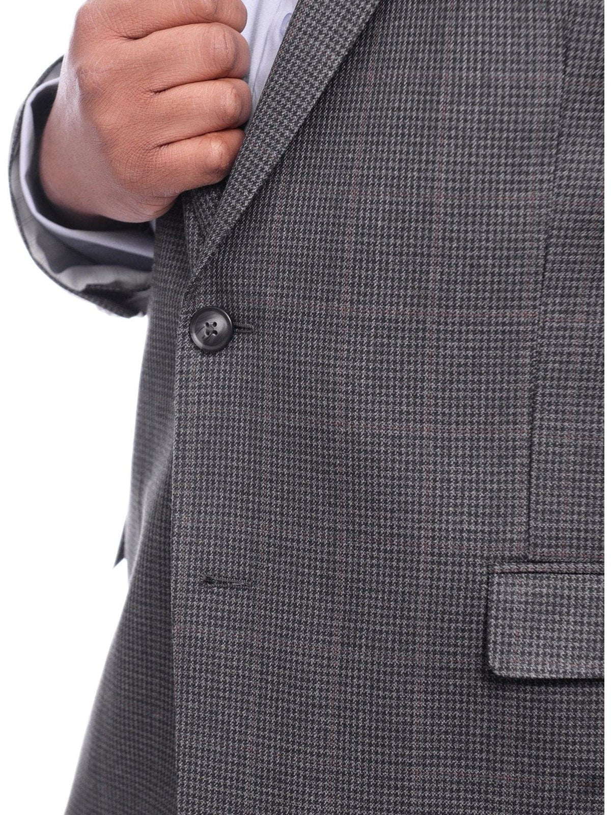 I Uomo Men's Classic Fit Gray Houndstooth Two Button Wool Blazer Sportcoat - The Suit Depot