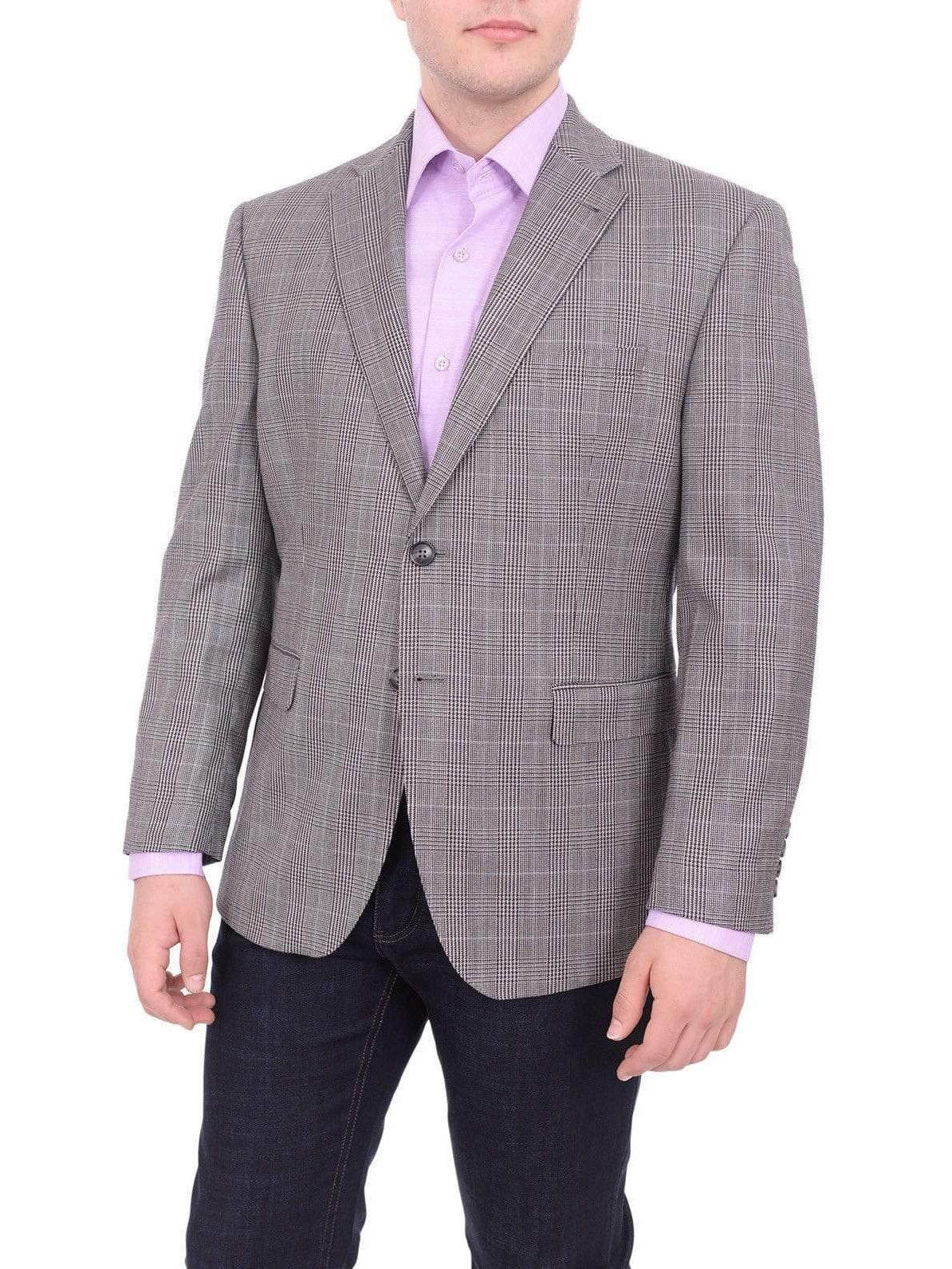I Uomo BLAZERS I Uomo Men&#39;s Regular Fit Black &amp; White Glen Plaid Silk Wool Blazer Sportcoat