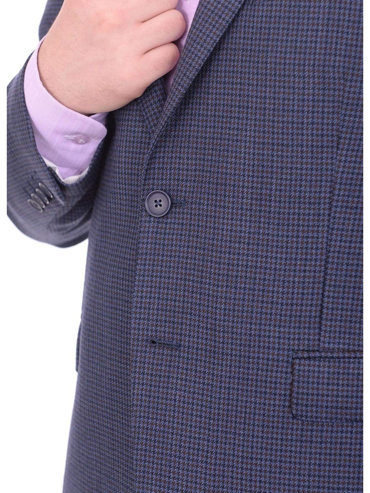 I Uomo BLAZERS I Uomo Men&#39;s Regular Fit Blue Houndstooth Two Button Wool Blazer Sportcoat