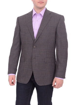 I Uomo BLAZERS I Uomo Men's Regular Fit Brown Glen Plaid Two Button Wool Blazer Sportcoat