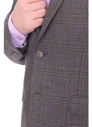 I Uomo BLAZERS I Uomo Men's Regular Fit Brown Glen Plaid Two Button Wool Blazer Sportcoat