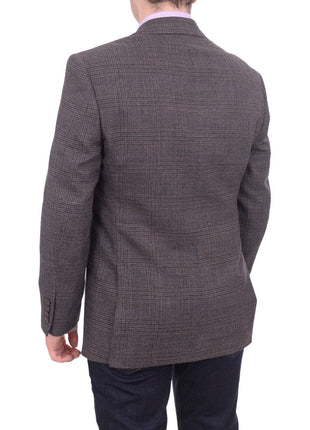 I Uomo BLAZERS I Uomo Men's Regular Fit Brown Glen Plaid Two Button Wool Blazer Sportcoat
