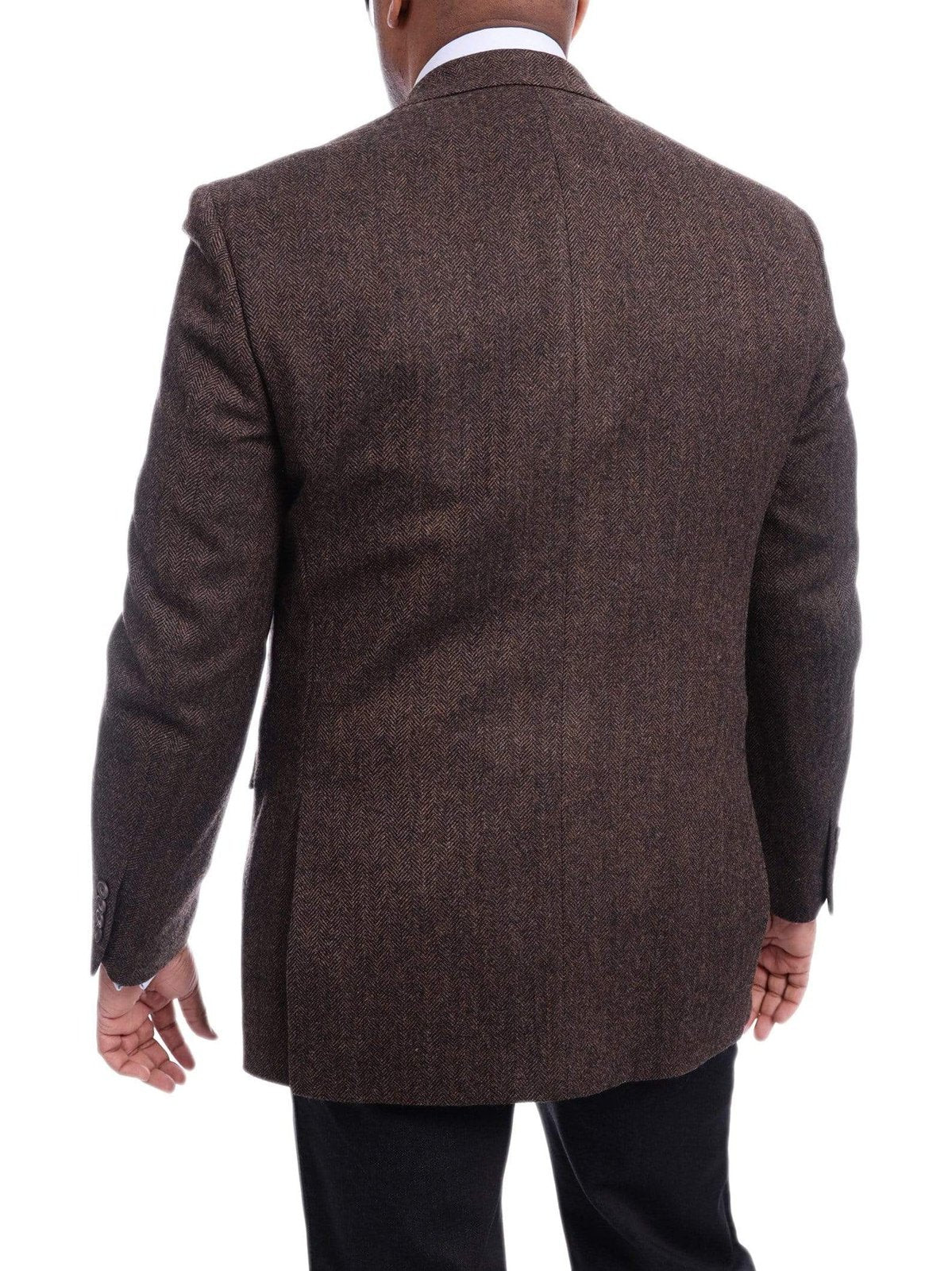 I Uomo BLAZERS I Uomo Men&#39;s Regular Fit Brown Herringbone Two Button Wool Blazer Sportcoat
