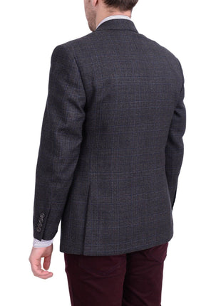 I Uomo BLAZERS I Uomo Men's Regular Fit Charcoal Gray Blue Plaid 100% Wool Flannel Sportcoat