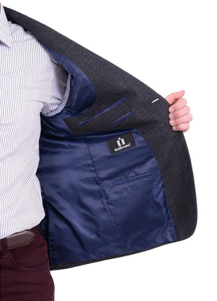 I Uomo BLAZERS I Uomo Men's Regular Fit Charcoal Gray Blue Plaid 100% Wool Flannel Sportcoat