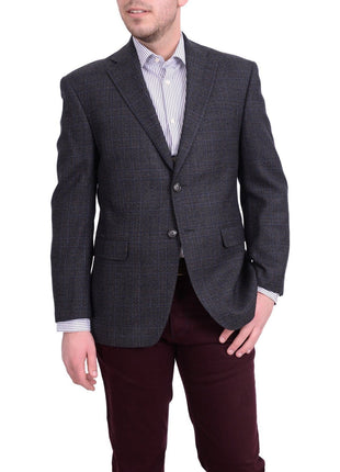 I Uomo BLAZERS I Uomo Men's Regular Fit Charcoal Gray Blue Plaid 100% Wool Flannel Sportcoat