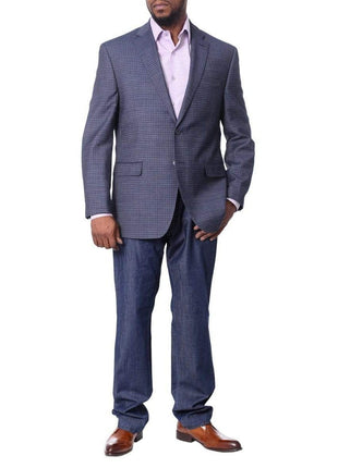 I Uomo BLAZERS I Uomo Mens Blue Check 100% Wool Regular Fit 2 Button Blazer Sport Coat