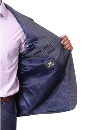 I Uomo BLAZERS I Uomo Mens Blue Check 100% Wool Regular Fit 2 Button Blazer Sport Coat
