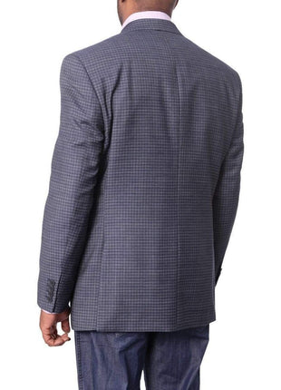 I Uomo BLAZERS I Uomo Mens Blue Check 100% Wool Regular Fit 2 Button Blazer Sport Coat