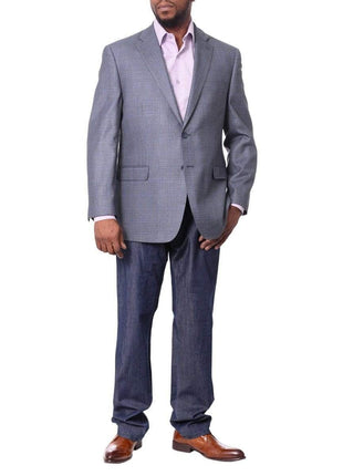 I Uomo BLAZERS I Uomo Mens Blue Plaid Windowpane 100% Wool Regular Fit Blazer Sportcoat