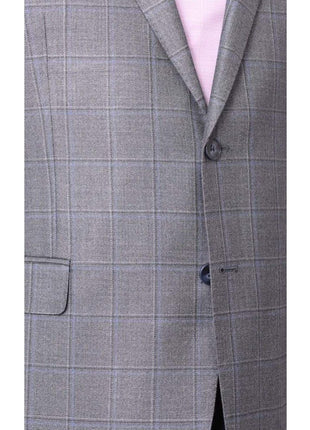 I Uomo BLAZERS I Uomo Mens Blue Plaid Windowpane 100% Wool Regular Fit Blazer Sportcoat