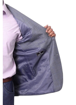 I Uomo BLAZERS I Uomo Mens Blue Plaid Windowpane 100% Wool Regular Fit Blazer Sportcoat