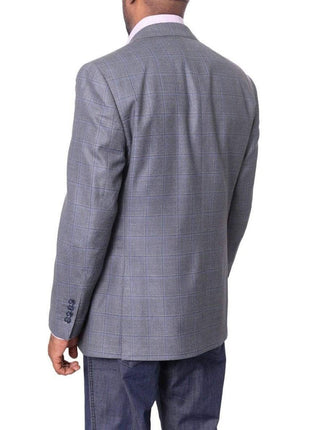 I Uomo BLAZERS I Uomo Mens Blue Plaid Windowpane 100% Wool Regular Fit Blazer Sportcoat