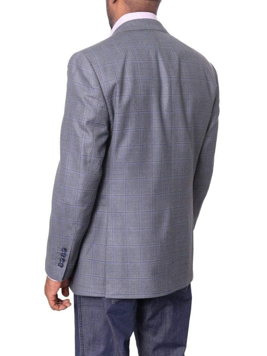 I Uomo BLAZERS I Uomo Mens Blue Plaid Windowpane 100% Wool Regular Fit Blazer Sportcoat