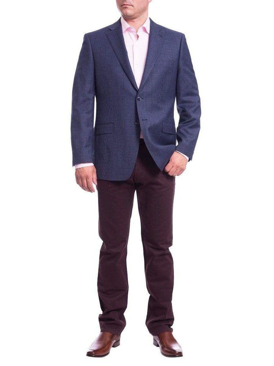 I Uomo BLAZERS I Uomo Mens Regular Fit Blue Glen Plaid 2 Button Wool Blazer Sportcoat