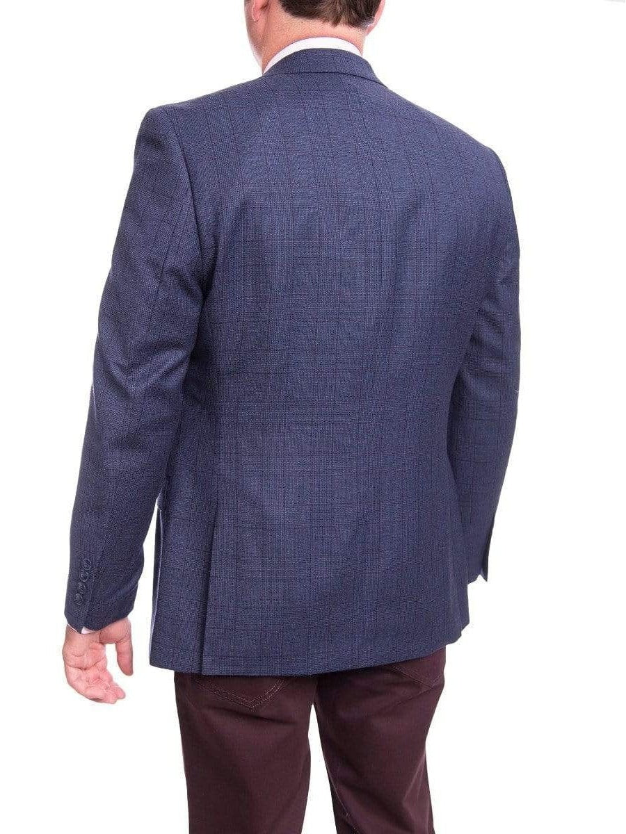 I Uomo BLAZERS I Uomo Mens Regular Fit Blue Glen Plaid 2 Button Wool Blazer Sportcoat