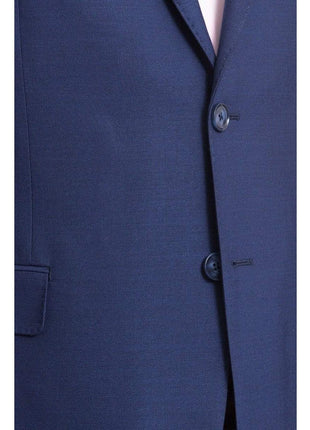 I Uomo BLAZERS I Uomo Mens Regular Fit Blue Textured 2 Button Wool Blazer Sportcoat