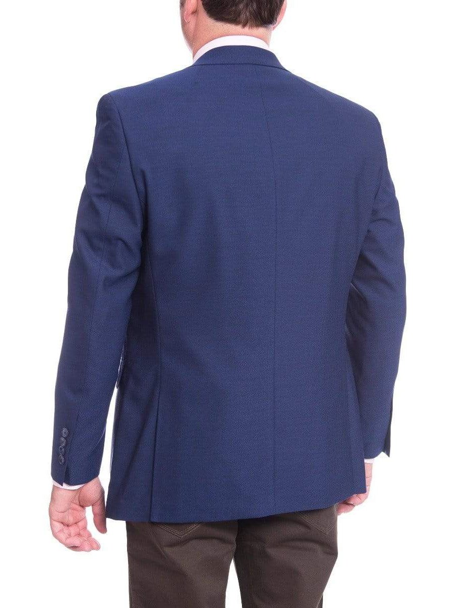 I Uomo BLAZERS I Uomo Mens Regular Fit Blue Textured 2 Button Wool Blazer Sportcoat