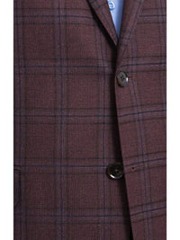 Thumbnail for I Uomo BLAZERS I Uomo Mens Regular Fit Burgundy Plaid 2 Button Wool Blazer Sportcoat