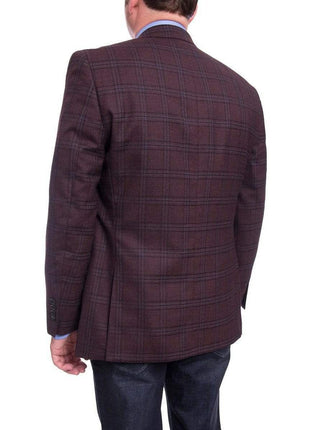 I Uomo BLAZERS I Uomo Mens Regular Fit Burgundy Plaid 2 Button Wool Blazer Sportcoat