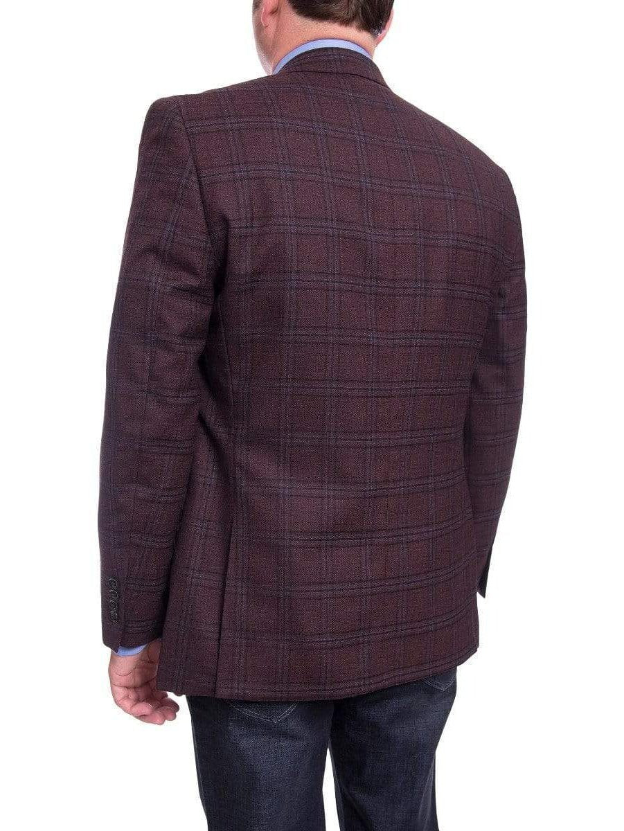 I Uomo BLAZERS I Uomo Mens Regular Fit Burgundy Plaid 2 Button Wool Blazer Sportcoat