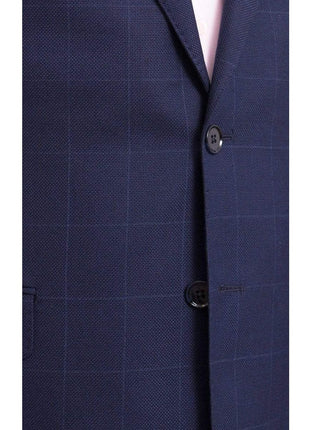 I Uomo BLAZERS I Uomo Mens Regular Fit Navy Blue Check 2 Button Wool Blazer Sportcoat