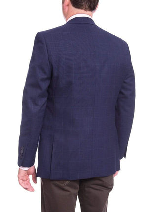 I Uomo BLAZERS I Uomo Mens Regular Fit Navy Blue Check 2 Button Wool Blazer Sportcoat