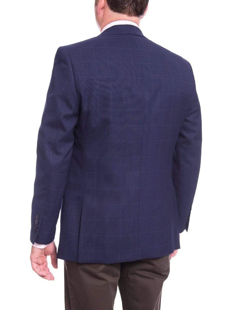 I Uomo BLAZERS I Uomo Mens Regular Fit Navy Blue Check 2 Button Wool Blazer Sportcoat