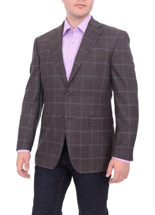 I Uomo BLAZERS I Uomo Regular Fit Men's Brown & Blue Plaid Two Button Wool Blazer Sportcoat