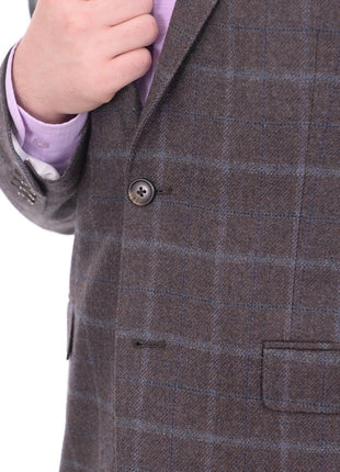 I Uomo BLAZERS I Uomo Regular Fit Men's Brown & Blue Plaid Two Button Wool Blazer Sportcoat