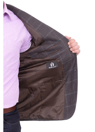 I Uomo BLAZERS I Uomo Regular Fit Men's Brown & Blue Plaid Two Button Wool Blazer Sportcoat