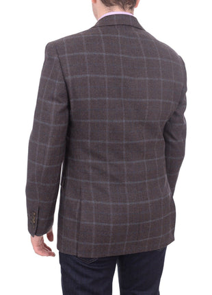 I Uomo BLAZERS I Uomo Regular Fit Men's Brown & Blue Plaid Two Button Wool Blazer Sportcoat