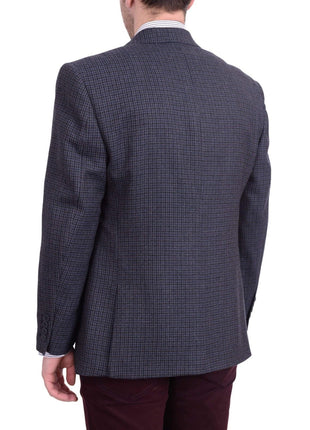 I Uomo BLAZERS I Uomo Regular Fit Navy Blue Check Two Button Flannel Wool Blazer Sportcoat