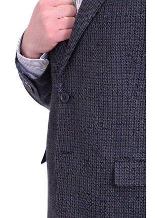 I Uomo BLAZERS I Uomo Regular Fit Navy Blue Check Two Button Flannel Wool Blazer Sportcoat