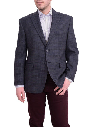I Uomo BLAZERS I Uomo Regular Fit Navy Blue Check Two Button Flannel Wool Blazer Sportcoat
