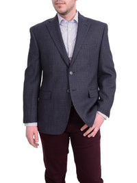 Thumbnail for I Uomo BLAZERS I Uomo Regular Fit Navy Blue Check Two Button Flannel Wool Blazer Sportcoat