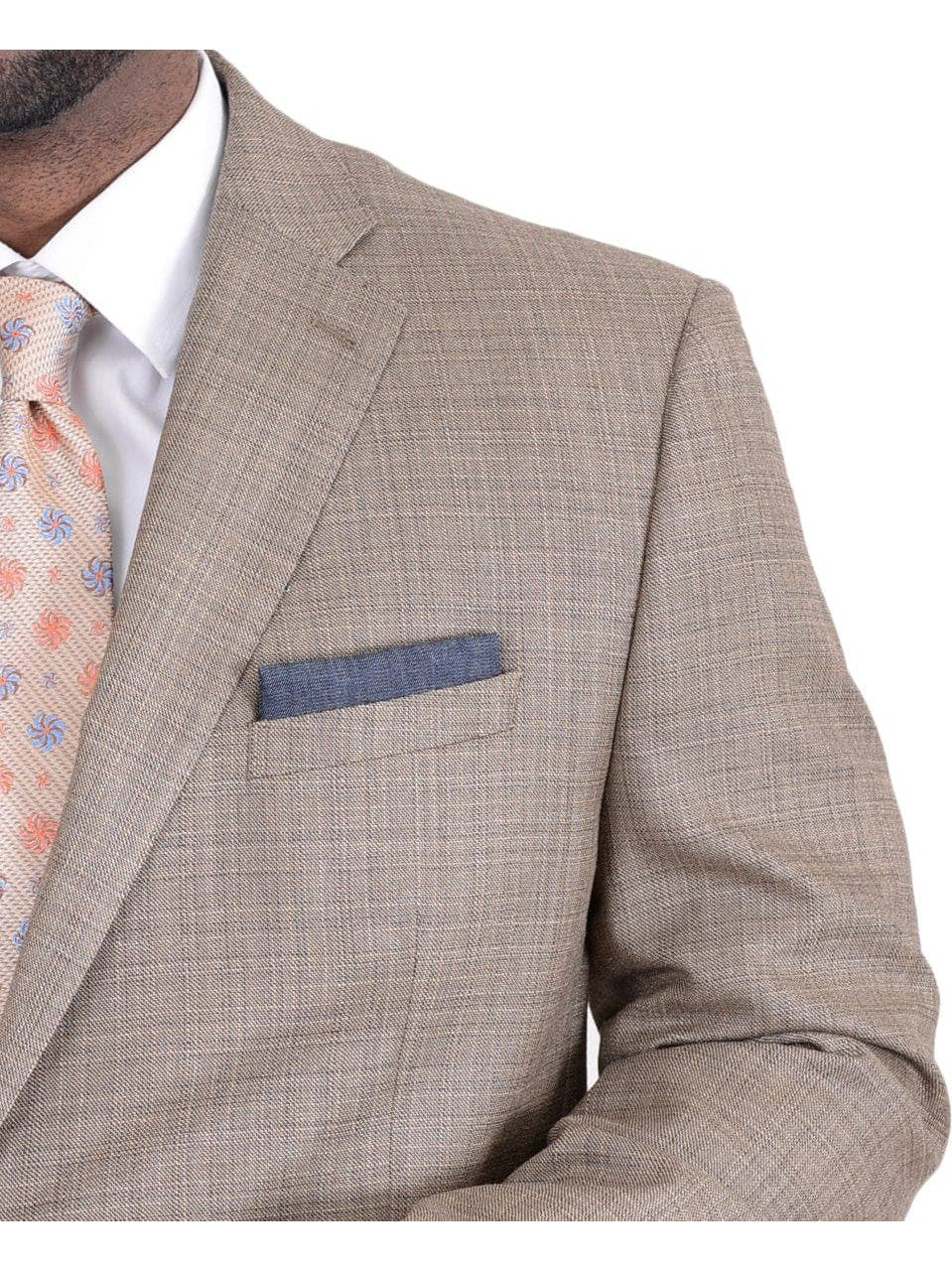 I Uomo BLAZERS I Uomo Regular Fit Tan Stepweave Two Button Silk Wool Blend Blazer Sportcoat