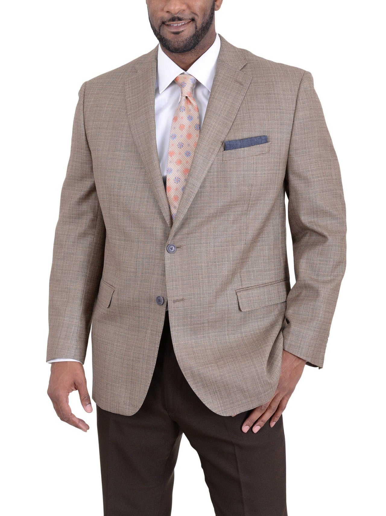 I Uomo BLAZERS I Uomo Regular Fit Tan Stepweave Two Button Silk Wool Blend Blazer Sportcoat