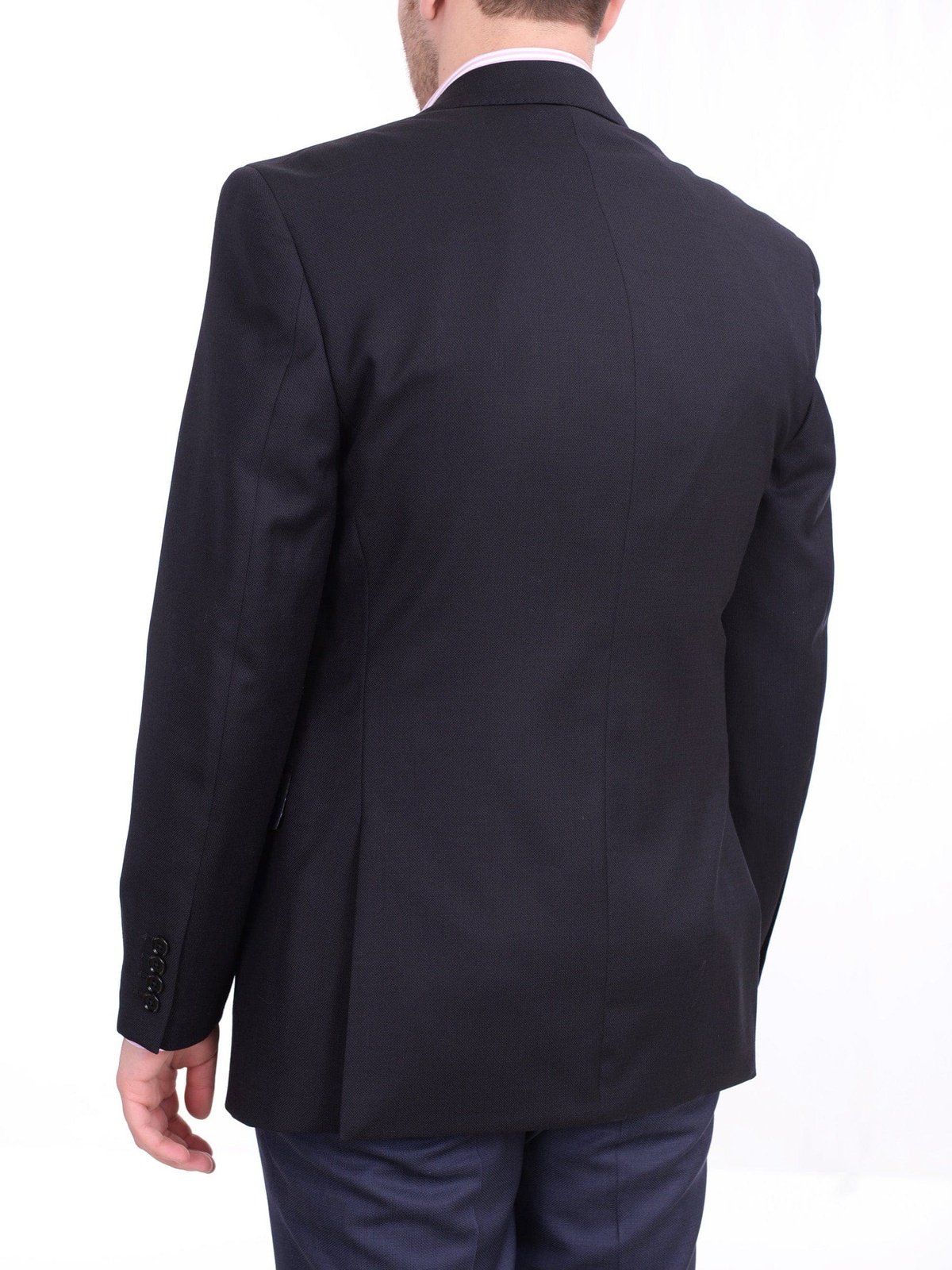 I Uomo Mens Bestselling Jackets I Uomo Men&#39;s Regular Fit Navy Blue Textured Two Button Wool Blazer Sportcoat