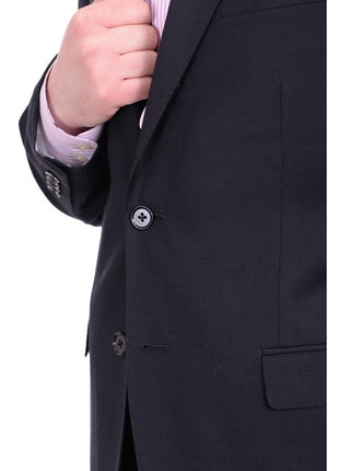 I Uomo Mens Bestselling Jackets I Uomo Men's Regular Fit Navy Blue Textured Two Button Wool Blazer Sportcoat