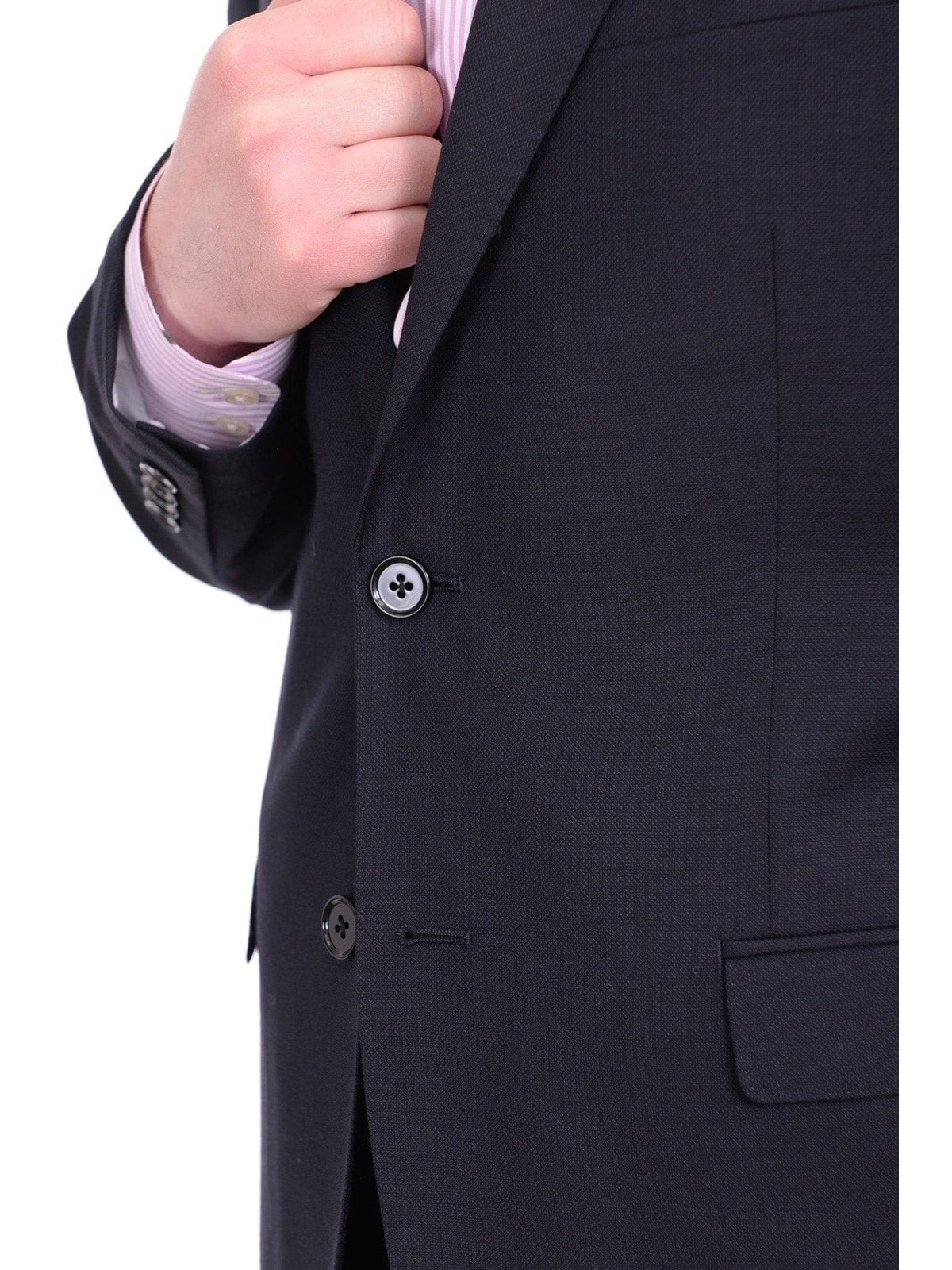 I Uomo Mens Bestselling Jackets I Uomo Men's Regular Fit Navy Blue Textured Two Button Wool Blazer Sportcoat