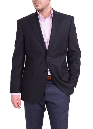 I Uomo Mens Bestselling Jackets I Uomo Men's Regular Fit Navy Blue Textured Two Button Wool Blazer Sportcoat