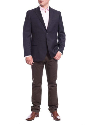 I Uomo Mens Bestselling Jackets I Uomo Mens Regular Fit Navy Blue Textured 2 Button Wool Blazer Sportcoat
