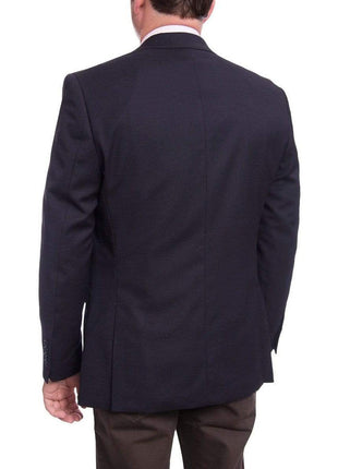 I Uomo Mens Bestselling Jackets I Uomo Mens Regular Fit Navy Blue Textured 2 Button Wool Blazer Sportcoat