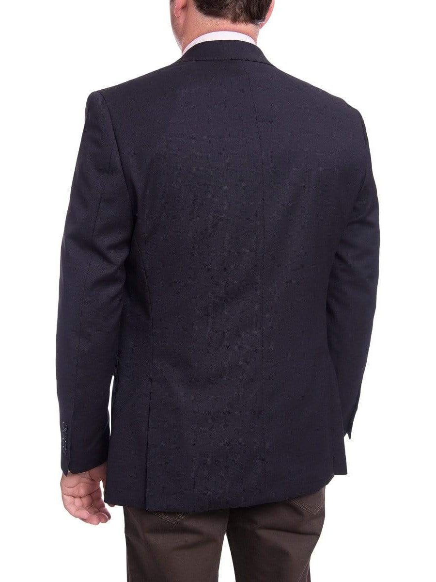 I Uomo Mens Bestselling Jackets I Uomo Mens Regular Fit Navy Blue Textured 2 Button Wool Blazer Sportcoat