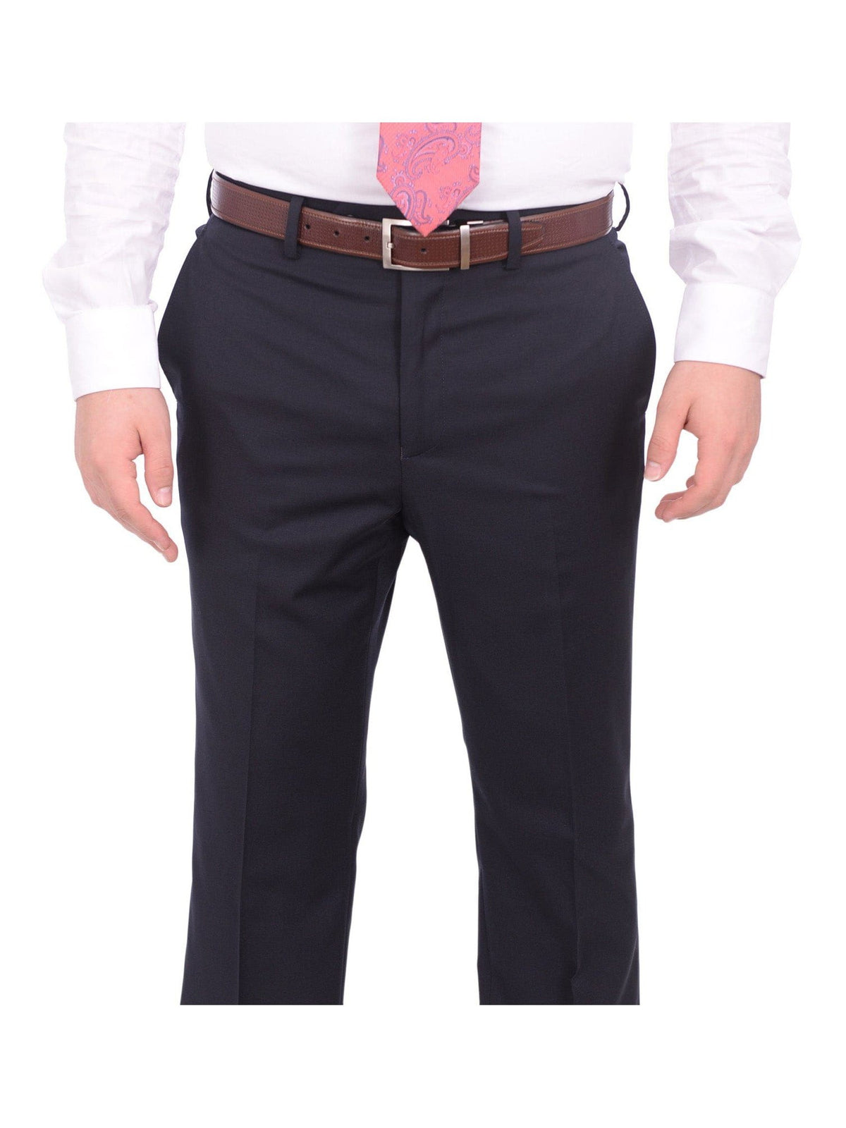 I Uomo TWO PIECE SUITS I Uomo Classic Fit Solid Navy Blue Two Button 100% Wool Men&#39;s 2 Piece Suit