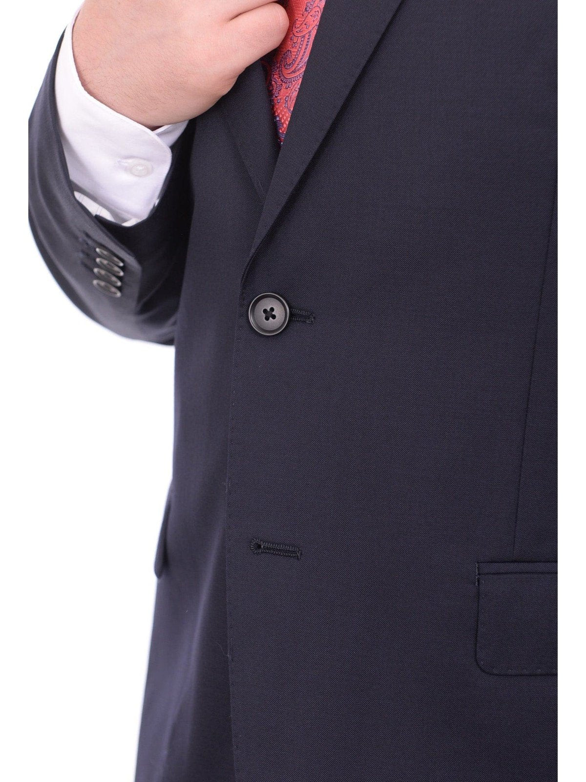 I Uomo TWO PIECE SUITS I Uomo Classic Fit Solid Navy Blue Two Button 100% Wool Men&#39;s 2 Piece Suit