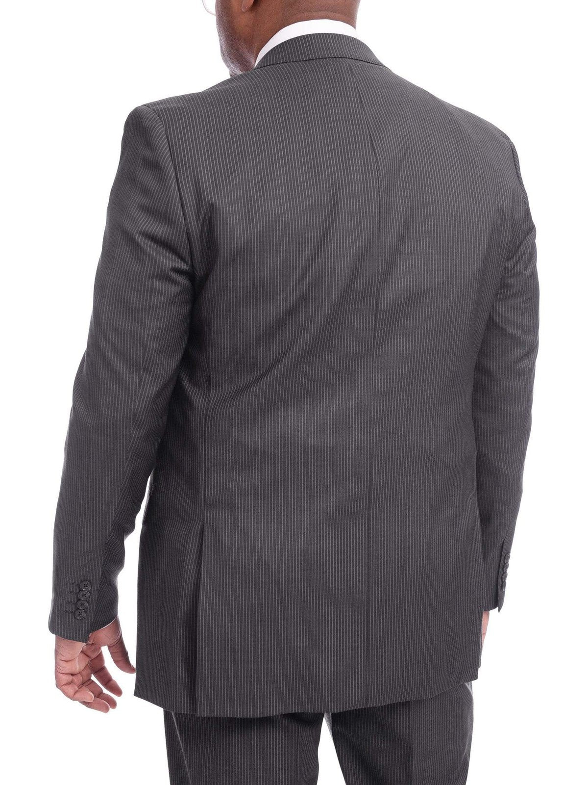 I Uomo TWO PIECE SUITS I Uomo Men&#39;s Classic Fit Charcoal Gray Pinstriped Two Button 100% Wool Suit