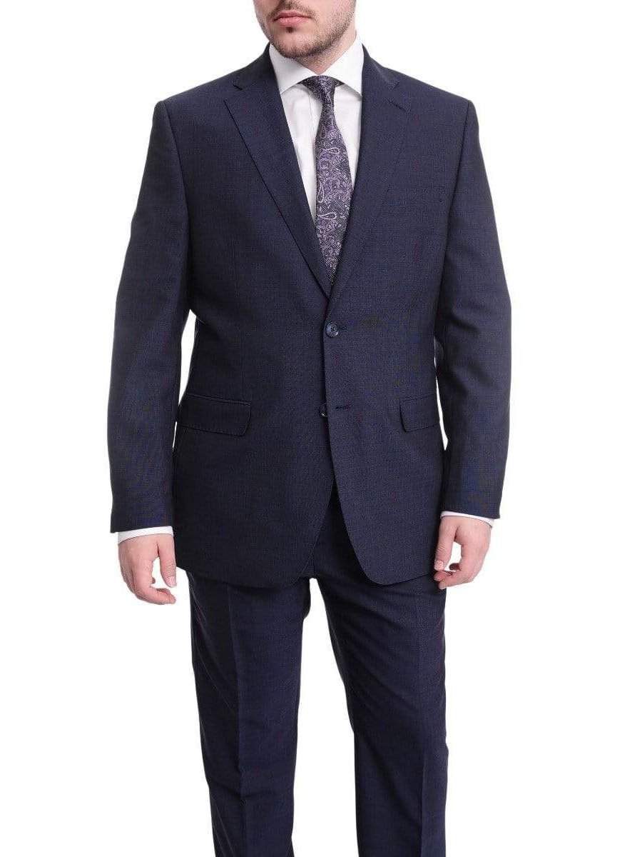 I Uomo TWO PIECE SUITS I Uomo Men&#39;s Classic Fit Solid Navy Two Button 100% Wool 2 Piece Suit